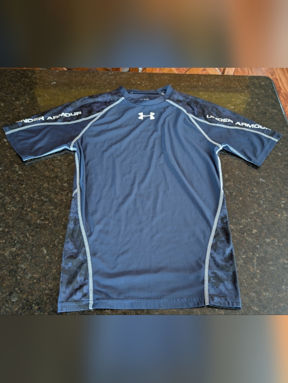 Under Armour Compression Shirt Mens Large Blue HeatGear Short Sleeve Gym Top